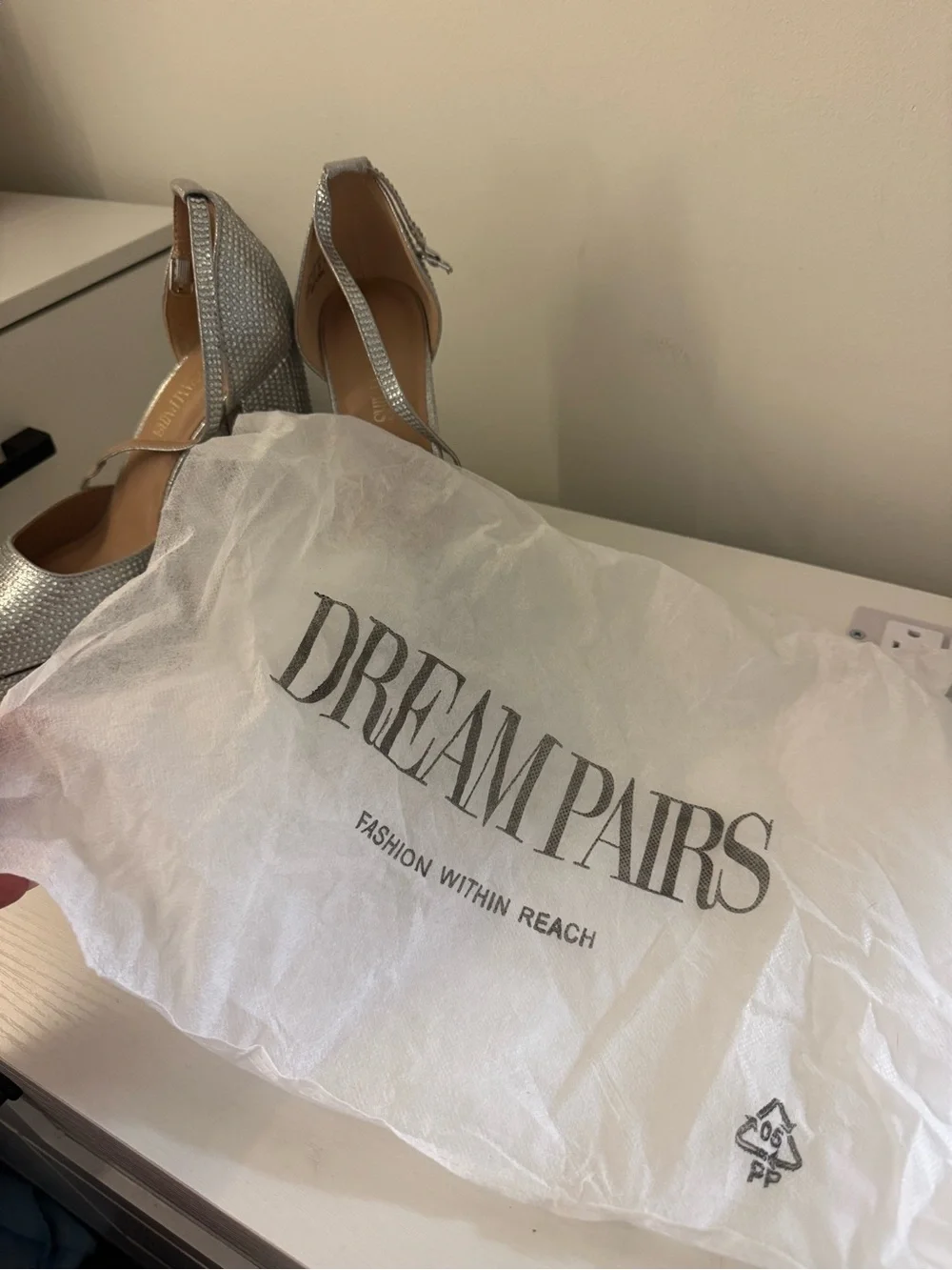Dream Pairs Silver Crystal Platform Heels with Ankle Strap - Size 8